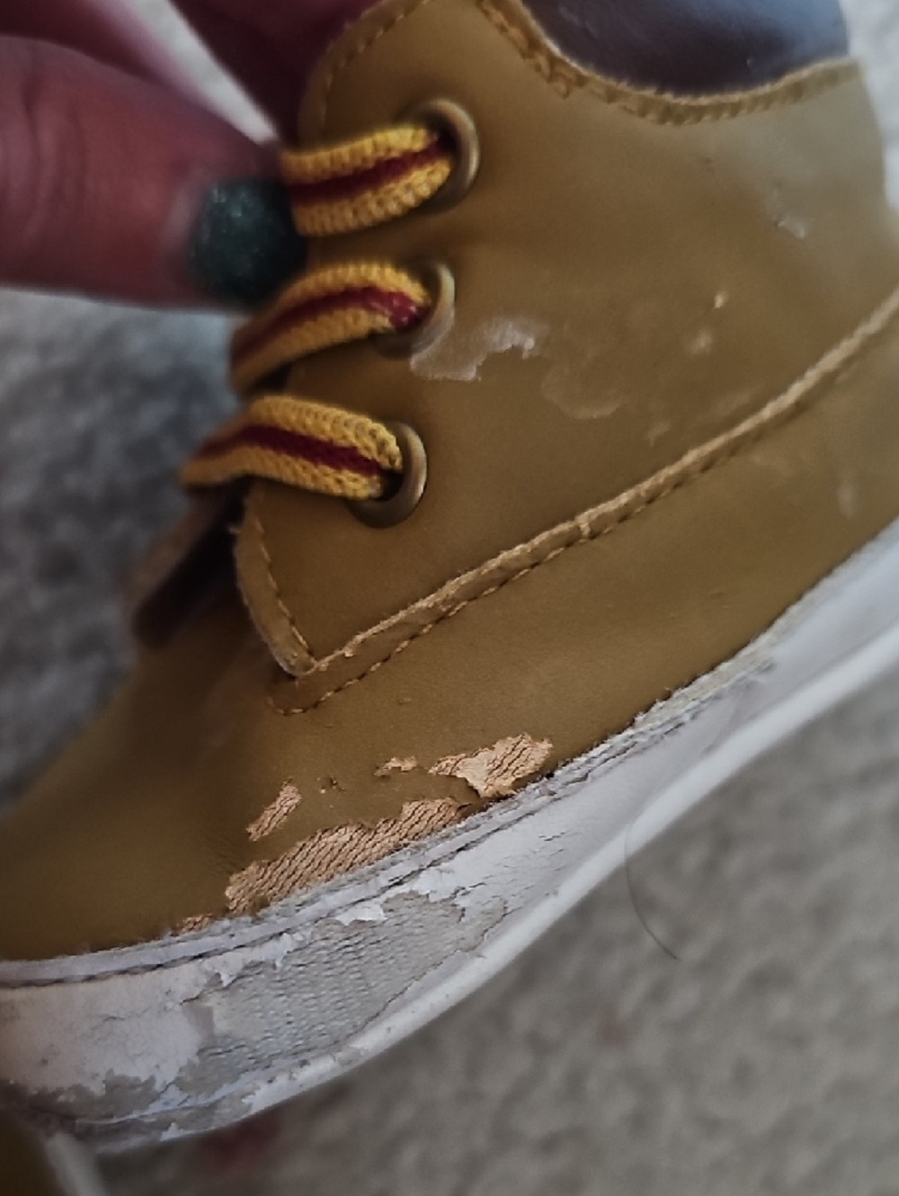 Revo Tan and Brown High-Top Baby Walker Shoes with Yellow-Red Laces - Picture 8 of 9